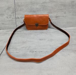 Unbranded Orange Real Leather Messenger Style Crossbody Purse Bag